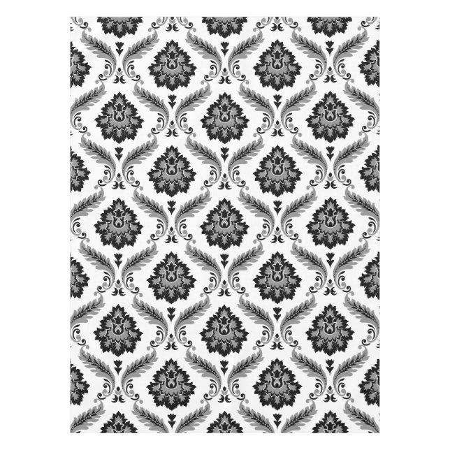 Nappe Motif Damassé Rococo Gris Noir Blanc (Devant)