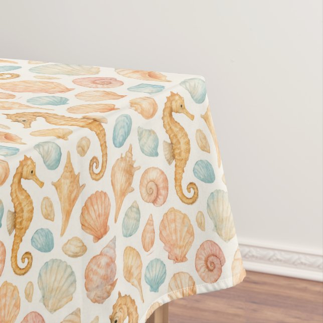 Nappe Motif d'aquarelle des coquillages et des hippocamp (In Situ)