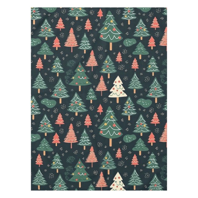 Nappe Motif d'arbre de Noël vert et corail festif (Devant)