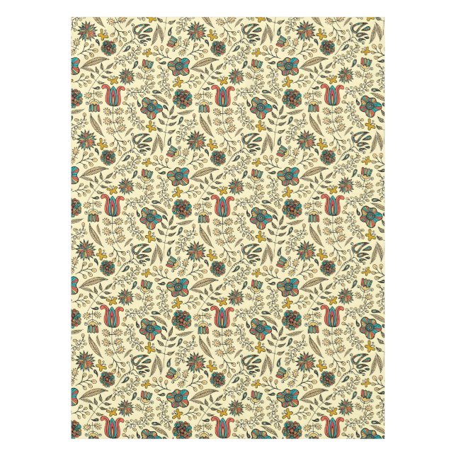 Nappe Motif d'art populaire sur fond jaune pâle (Devant)