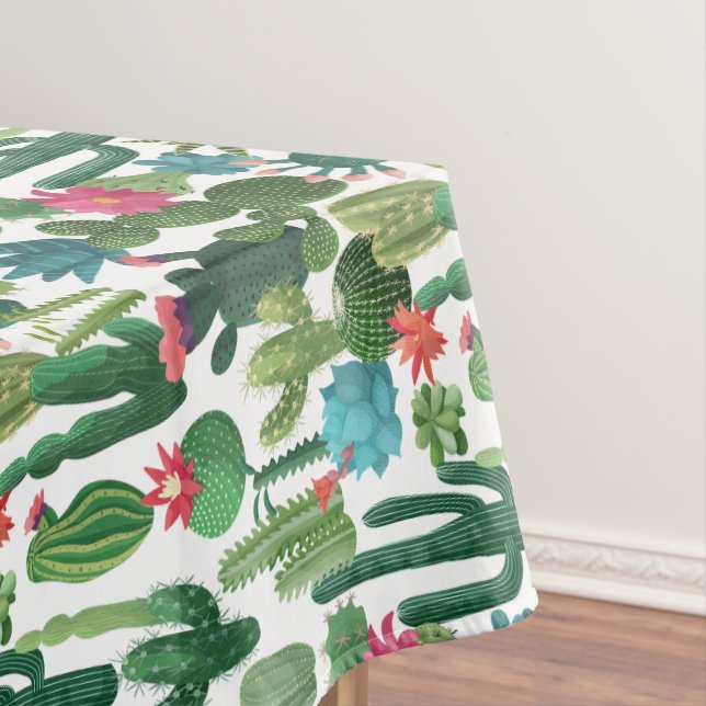 Nappe Motif de cactus Turquoises verts en fleurs (In Situ)