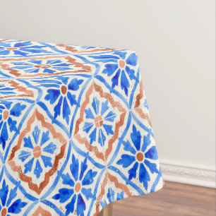 Nappe Motif de carreaux méditerranéens en terre cuite bl