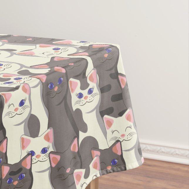 Nappe Motif de chats blancs et gris (In Situ)