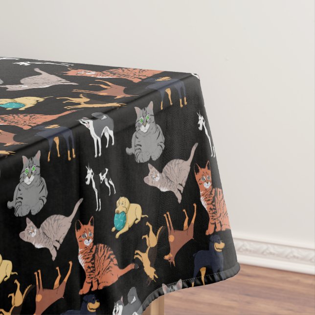 Nappe Motif de chats et de chiens sur fond noir  (In Situ)