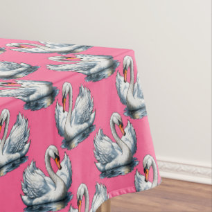 Nappe Motif de cygnes sur fond rose
