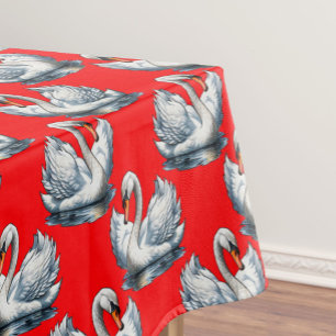 Nappe Motif de cygnes sur fond rouge