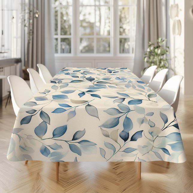 Nappe Motif de feuilles à l'aquarelle bleu beige crème (Créateur téléchargé)