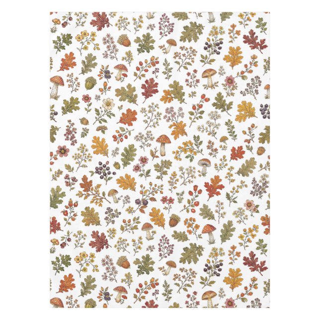 Nappe Motif de feuilles de champignons aux tons terreux  (Devant)