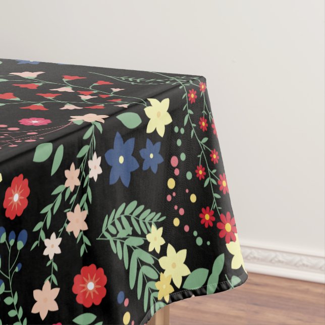 Nappe Motif de Fleur sauvage Vintage Noir (In Situ)
