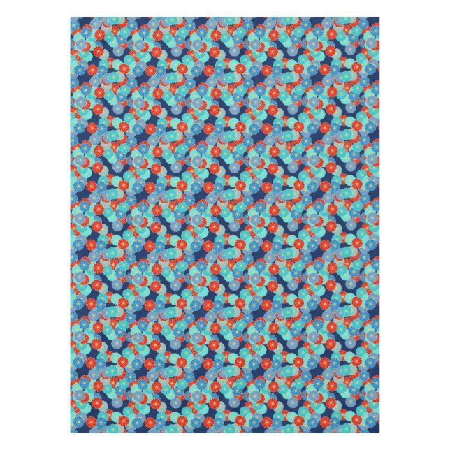 Nappe Motif de fleurs Art Déco - bleu, turquoise et roug (Devant)