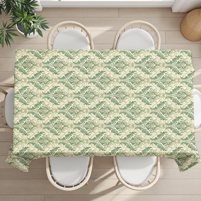 Nappe Motif de fleurs botaniques vintage vert et beige (Créateur téléchargé)
