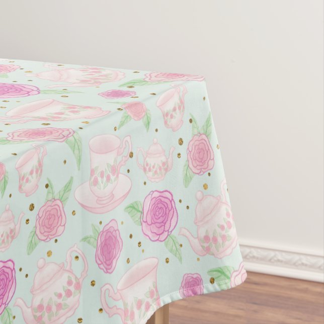 Nappe Motif de la Fille Green Pink Tea Party (In Situ)