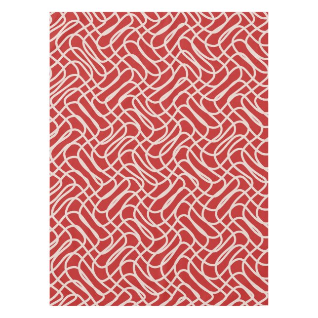 Nappe Motif De Ligne Abstraite Rouge Et Crème (Devant)