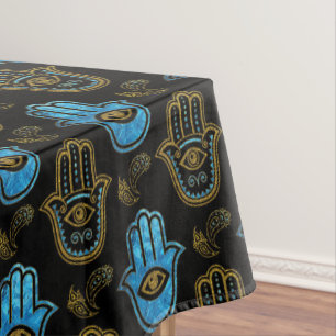 Nappe Motif de main de Hamsa - or et verre bleu