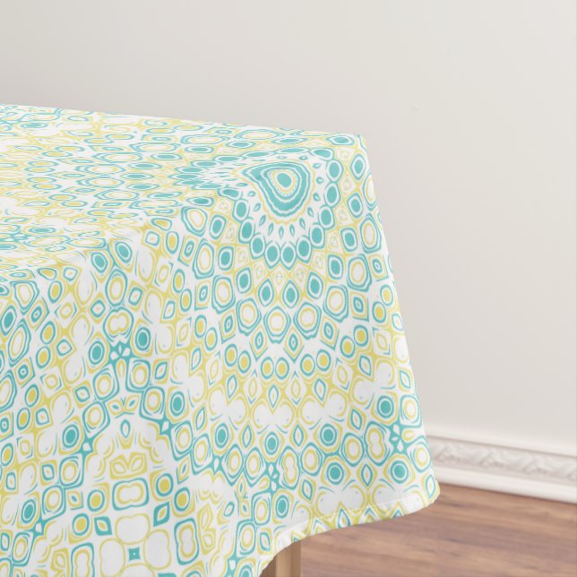 Nappe Motif de mandala géométrique sarcelle et jaune (In Situ)