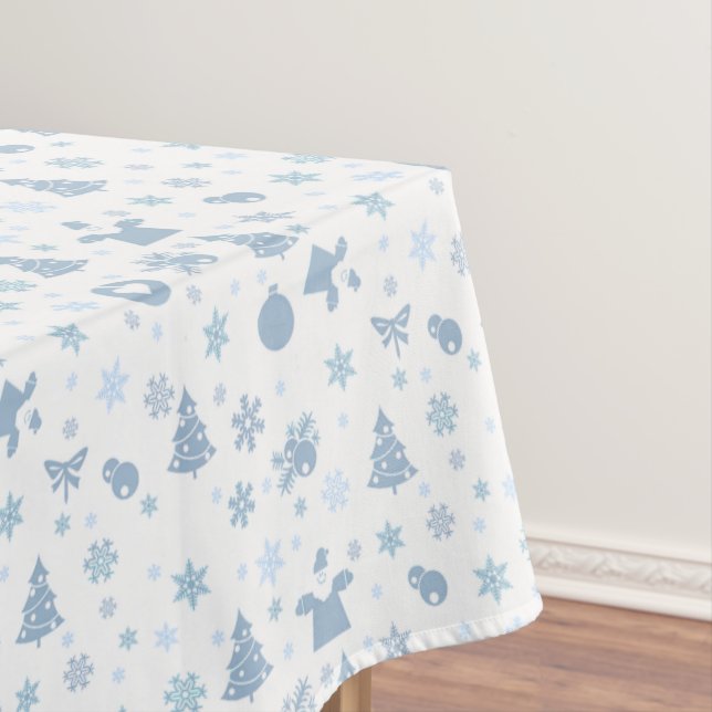 Nappe Motif de Noël bleu acier sur blanc (In Situ)