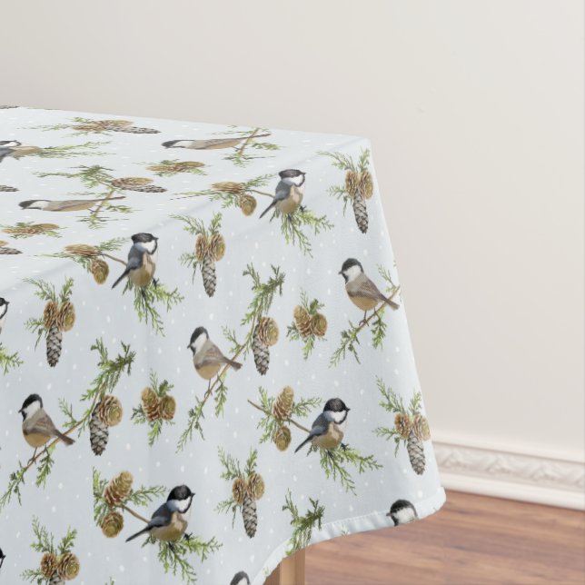 Nappe Motif de Noël de cônes et d'oiseaux de pin (In Situ)