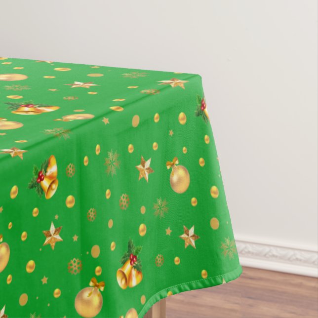 Nappe Motif de Noël élégant or sur fond vert (In Situ)