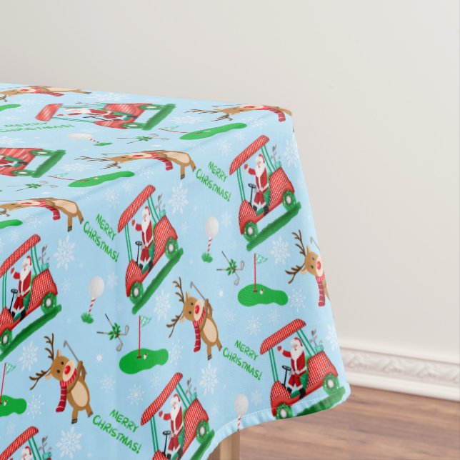Nappe Motif de Noël : Père Noël jouant au golf avec des  (In Situ)