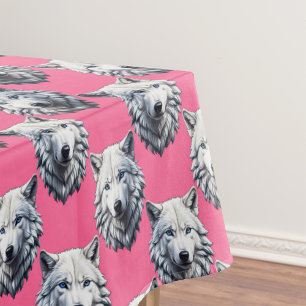 Nappe Motif de tête de loup blanc design rose