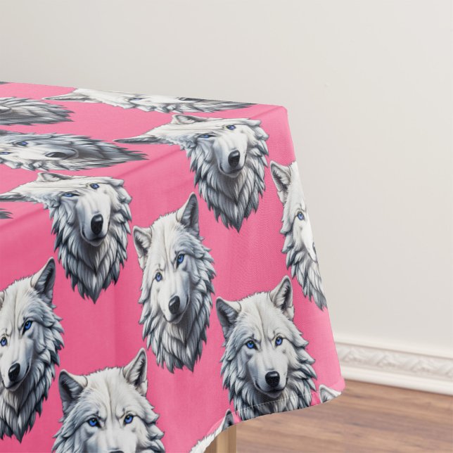 Nappe Motif de tête de loup blanc design rose  (Créateur téléchargé)