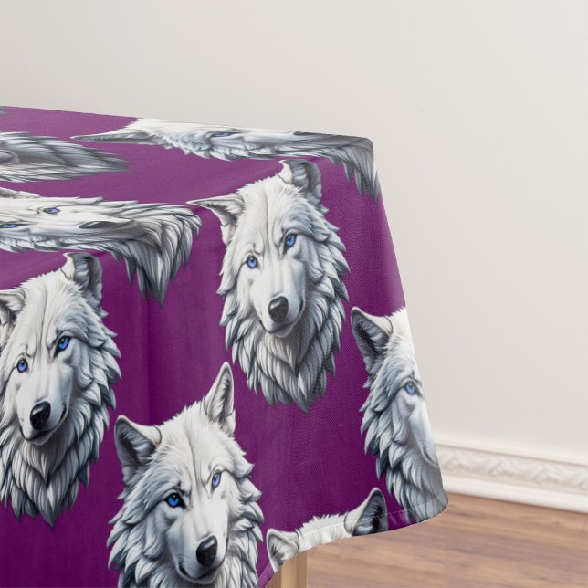 Nappe Motif de tête de loup blanc design violet  (Créateur téléchargé)