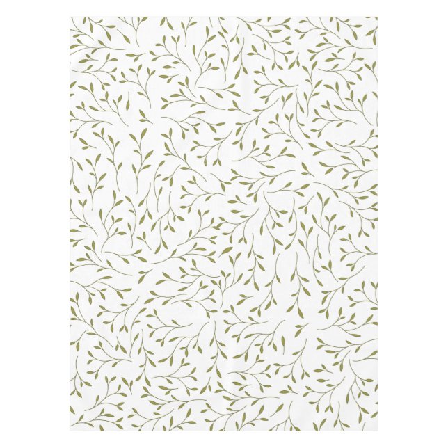 Nappe Motif de vigne botanique vert olive sur fond blanc (Devant)