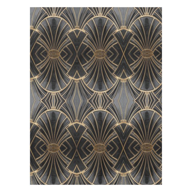 Nappe motif d'éventail Art Déco noir et or (Devant)