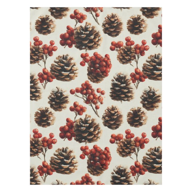 Nappe Motif d'hiver des pins et des baies rouges (Devant)