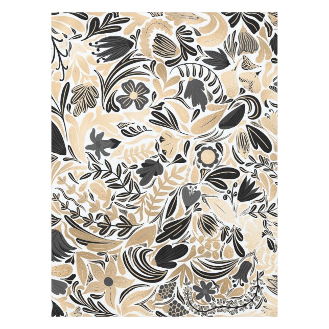 Nappe Motif d'illustration de Feuilles floraux noirs d'o (Devant)