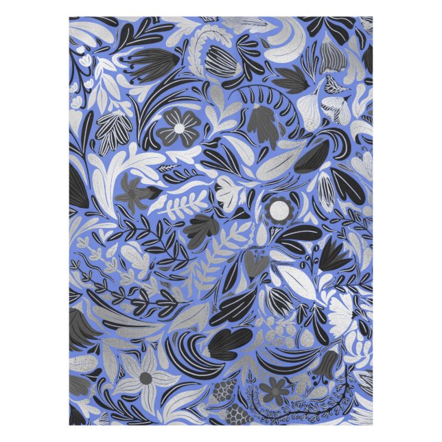Nappe Motif d'illustration Feuilles floral bleu argent (Devant)