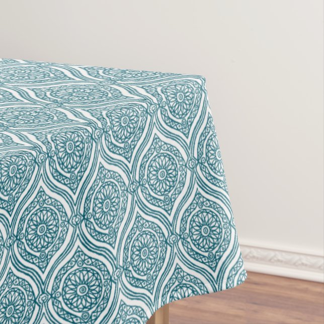 Nappe Motif d'oignon ethnique chic en Turquoise sur blan (In Situ)