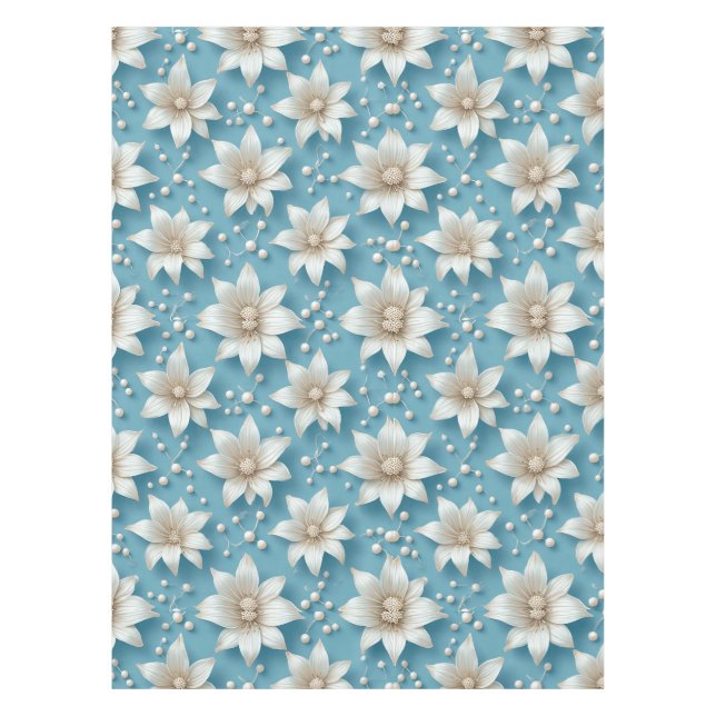 Nappe Motif Élégant de Fleur Blanche avec Perles (Devant)