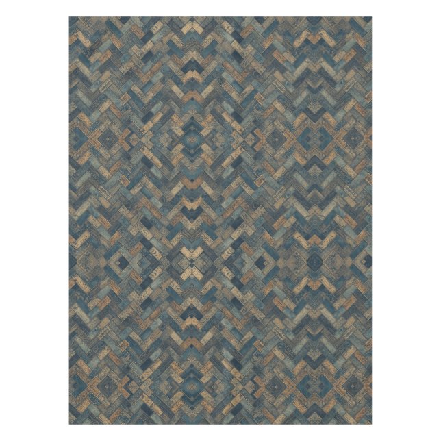 Nappe Motif en Chevron en Bleu Brun Gris (Devant)