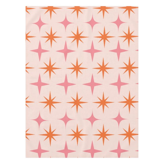 Nappe Motif étoilé Rétro Milieu de Siècle Rose Orange  (Devant)