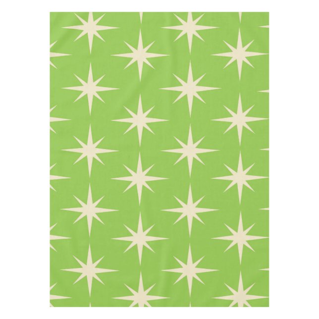 Nappe Motif étoiles atomiques rétro sur fond vert citron (Devant)