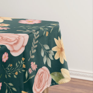 Nappe Motif Fleur sauvage Vintage élégant et vert foncé