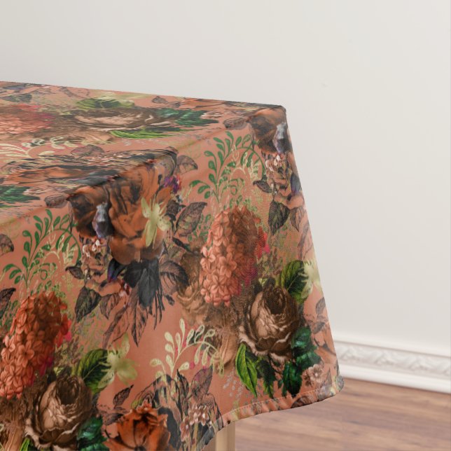 Nappe Motif floral abeilles dorées orange marron (In Situ)