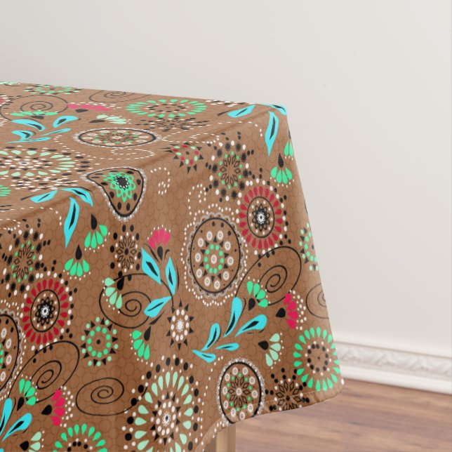 Nappe Motif floral abstrait folklorique ethnique marron  (In Situ)