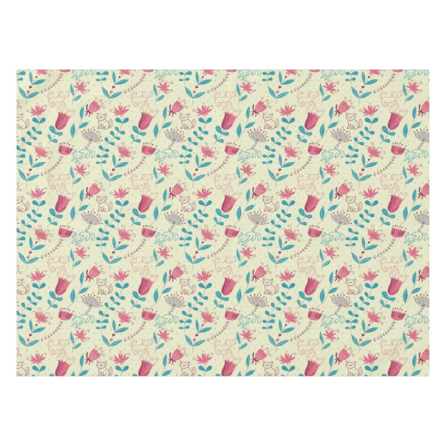 Nappe Motif floral avec des chats de bande dessinée (Devant (Horizontal))