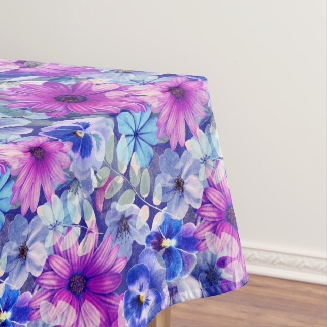 Nappe Motif Floral bleu magenta rose (In Situ)