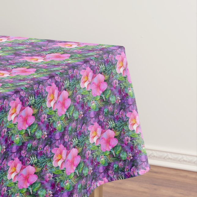 Nappe Motif floral botanique violet et rose (In Situ)