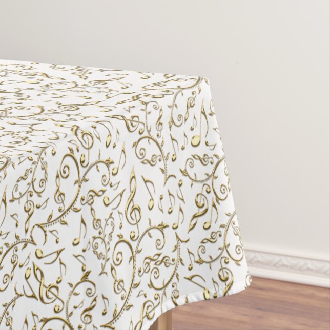 Nappe Motif floral de musique d'or sur le blanc ou toute (In Situ)