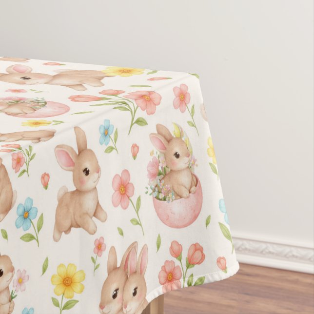 Nappe Motif floral de printemps de lapin mignon (In Situ)