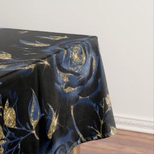 Nappe Motif floral de rose bleue et or élégant