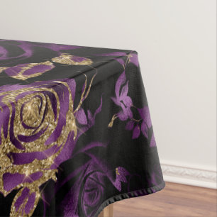 Nappe Motif floral de rose violette et or élégant