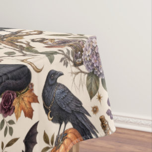Nappe Motif floral gothique Halloween corbeaux chats fan