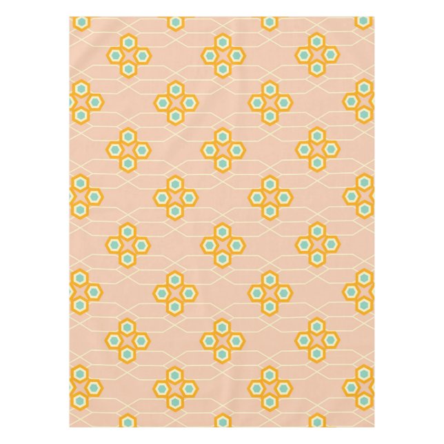 Nappe Motif floral hexagonal sur fond pêche (Devant)