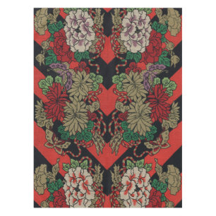 Nappe Motif floral japonais vintage pivoine rouge noir