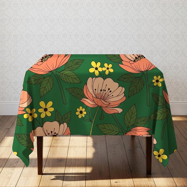Nappe Motif floral moderne vert émeraude et pêche gras (Créateur téléchargé)